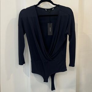 Vero Moda Black Deep V-Drape Long Sleeve Bodysuit
